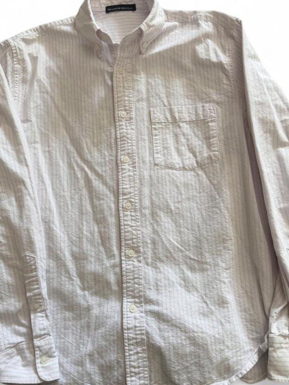 Brandy Melville Pink & White Striped Button-Down Long Sleeve Shirt Pocket Sz OS